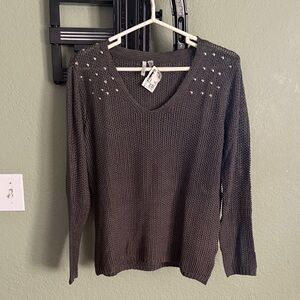 Women's NWT RD Brown/Gray Sweater with Studded Detail